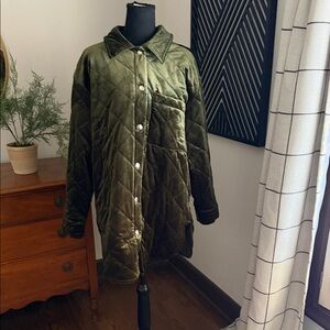 Like Love Quilted Olive velvet like Utility Jacket medium